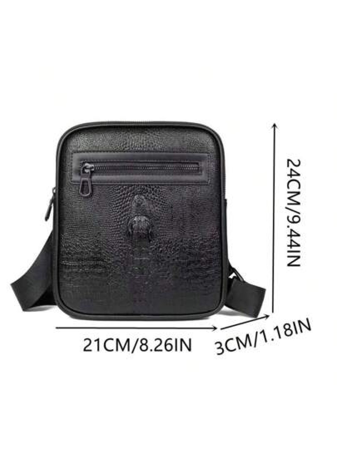 Men Black Crocodile Embossed Shoulder Bag Casual Versatile Lightweight Cycling Messenger Bag Suitable For Holiday Corporate Gifts