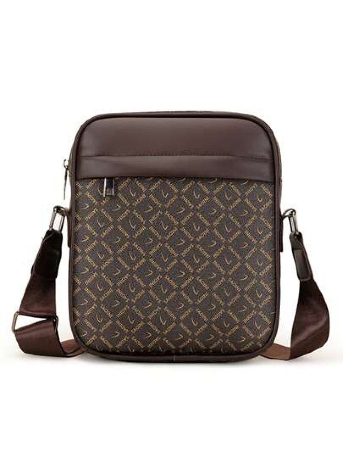 A Fashionable Men s Business PU Bag With PVC Leather Material Small Square Bag Shoulder Crossbody Bag Mobile Phone Bag Coin Purse Brand Print Metal Zipper Adjustable Shoulder Strap Fine Stitching Stor