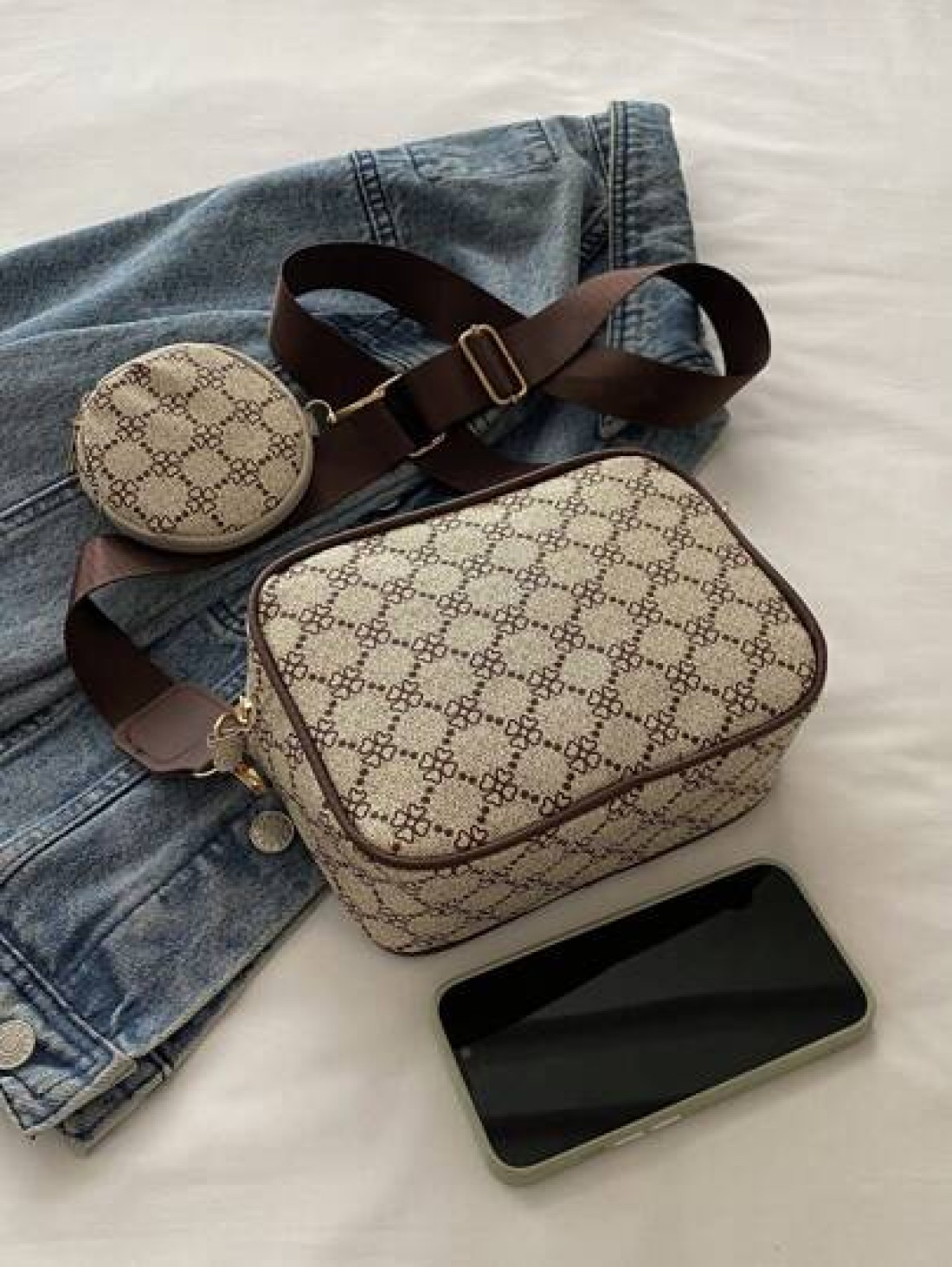 Mini Square Bag Geometric Pattern With Coin Purse PU For Daily Life