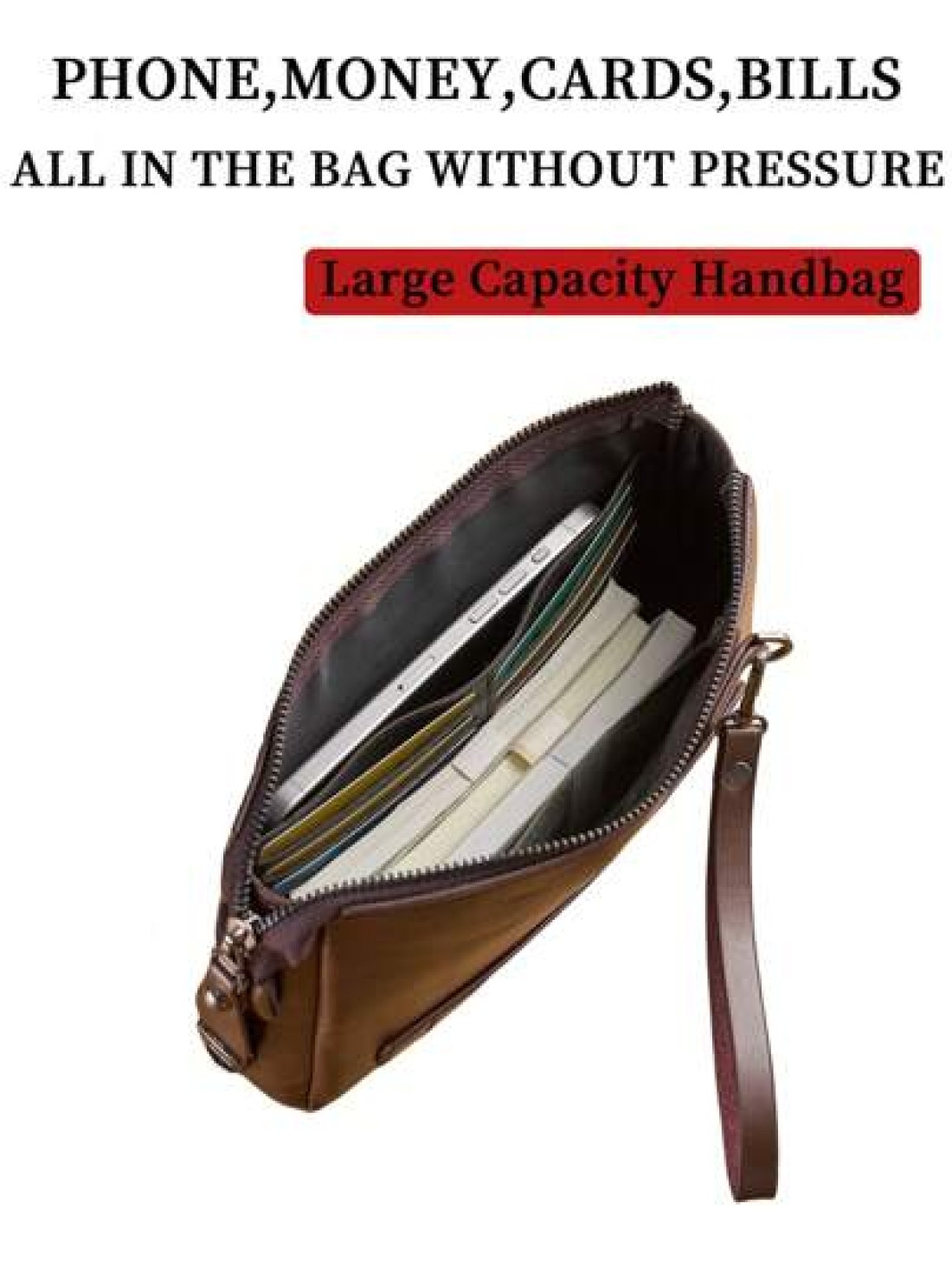 KAIDUCH Men s Fashion Minimalist Large Capacity Clutch Bag Soft Leather Wallet Phone Holder Zipper Lock Long Handbag