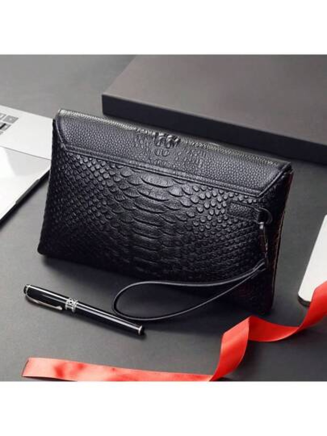 Genuine Leather Clutch Bag For Men Crocodile Pattern Flap Business Hand Bag New Casual Bifold Wallet