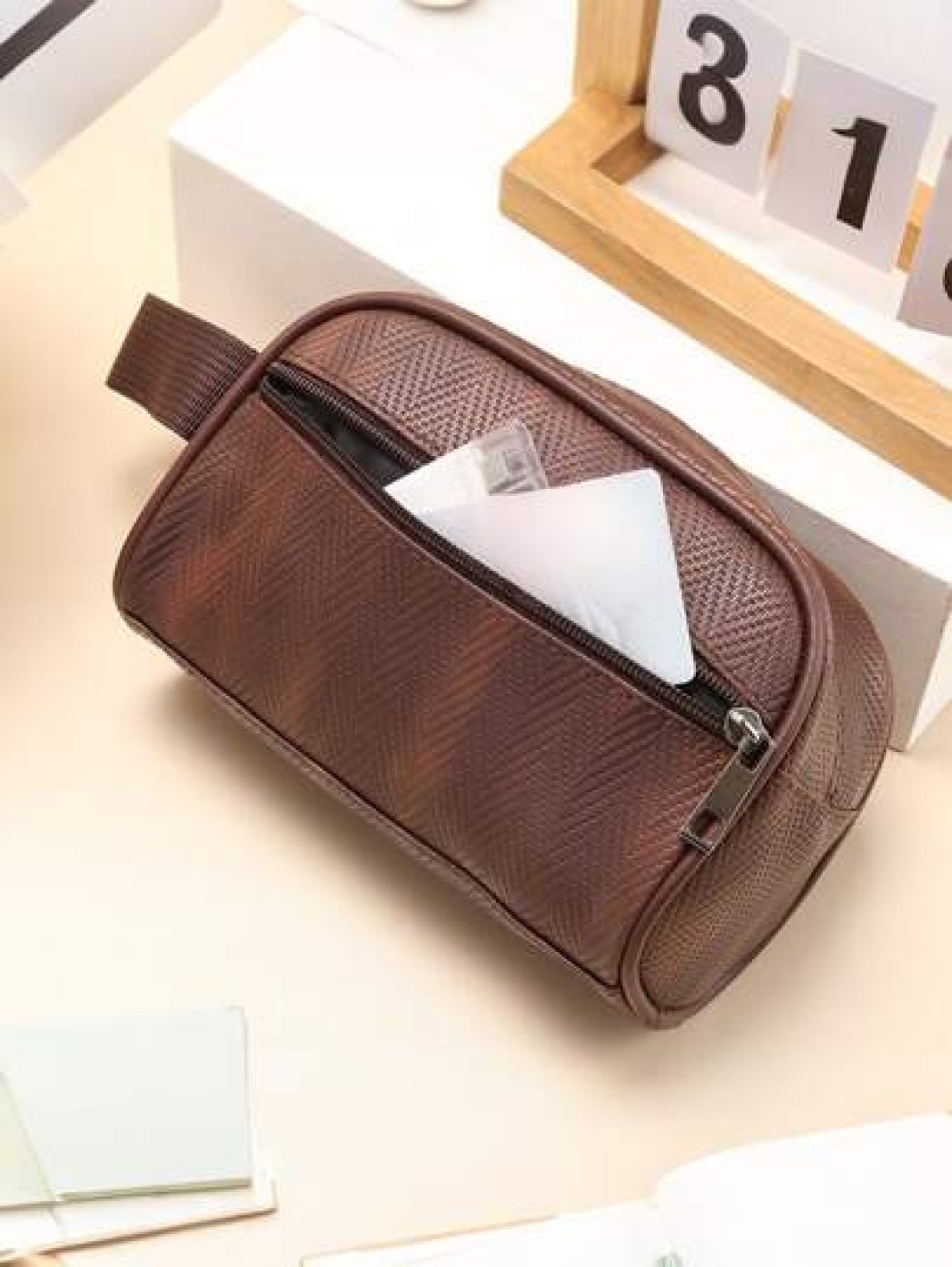 Men Waterproof Travel Toiletries Storage Bag PVC Lychee Pattern Cosmetic Bag Portable Makeup Organiser Male Zipper Handbags