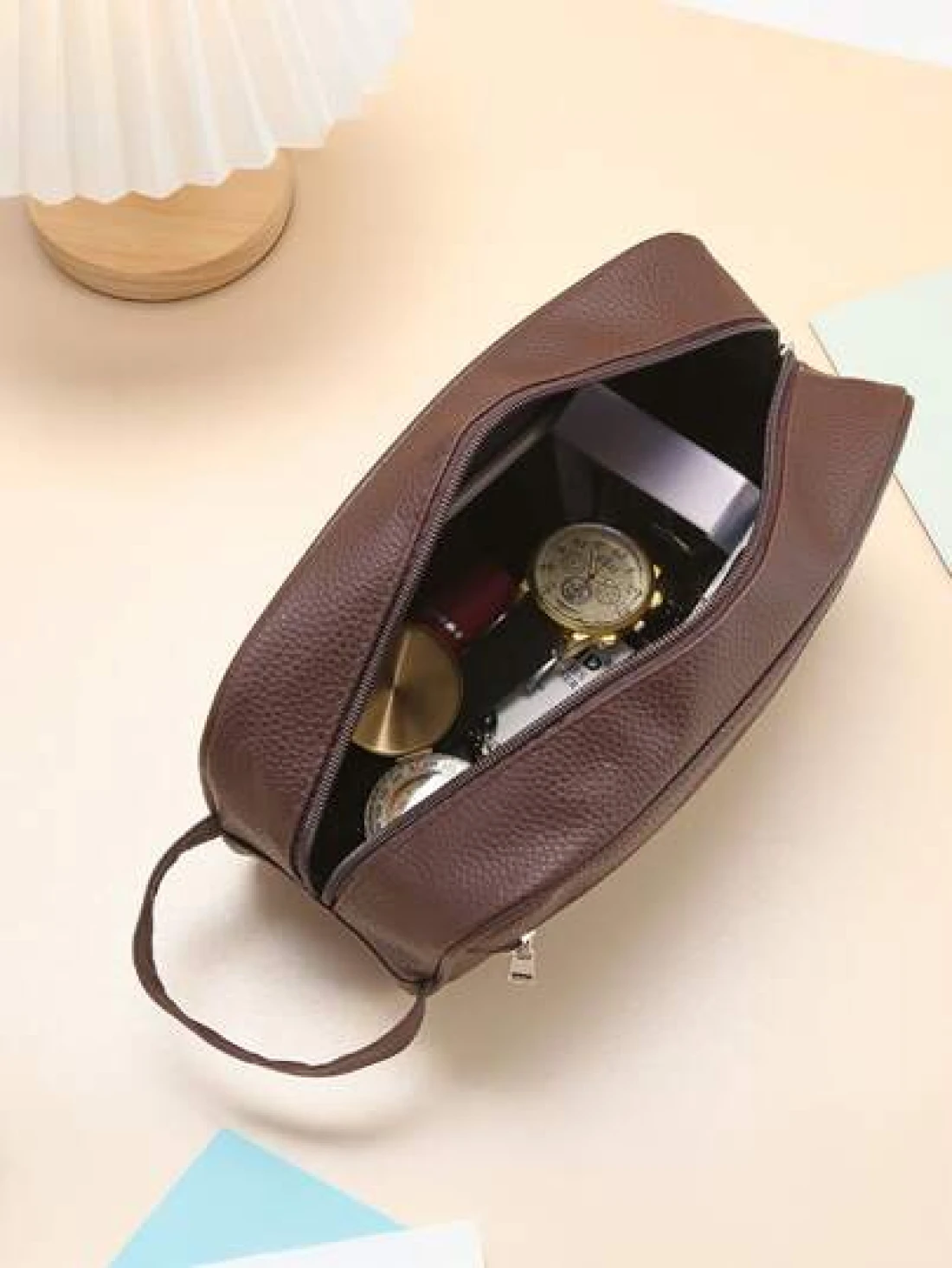 Men Waterproof Travel Toiletries Storage Bag PVC Lychee Pattern Cosmetic Bag Portable Makeup Organizer Male Zipper Handbags