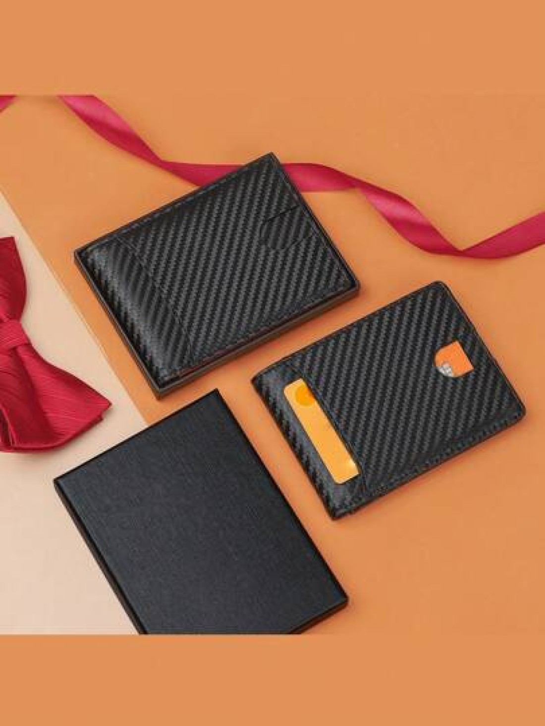 HOVI S Carbon Fiber Short Wallet Business Minimalist Card Holder RFID Blocking Anti Theft Two Fold Money Clip Wallet Mini Bag Small Bag