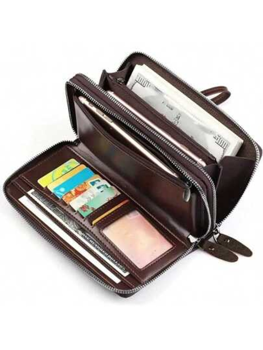Hot New Retro Large PU Leather Wallet Double Zipper Clutch Long Leather Phone Purse Business Hand Clutch Bag Card Holder Travel Must Haves Wristlet Wallet Purse Essential Items Men Christmas Gifts Gif