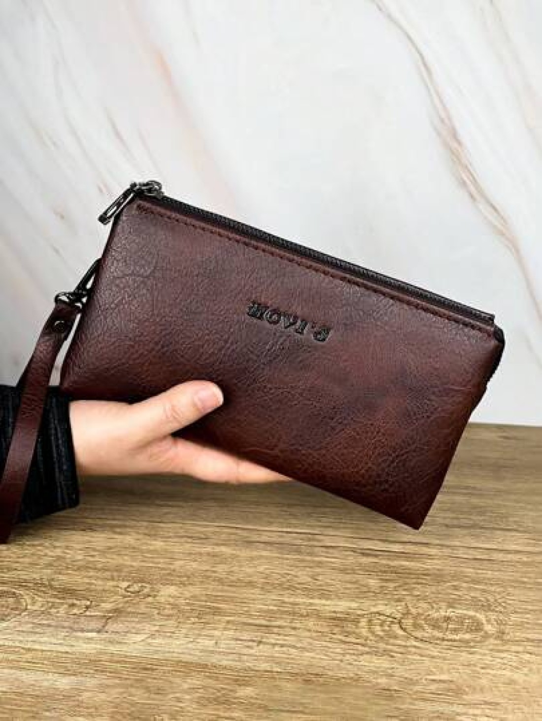HOVI S Fashion Men s Clutch Wallet Business Large Capacity Clutch Handbag Cell Phone Bag Double Compartment Zipper Long Wallet Clutch Bag A Perfect Gift For Men