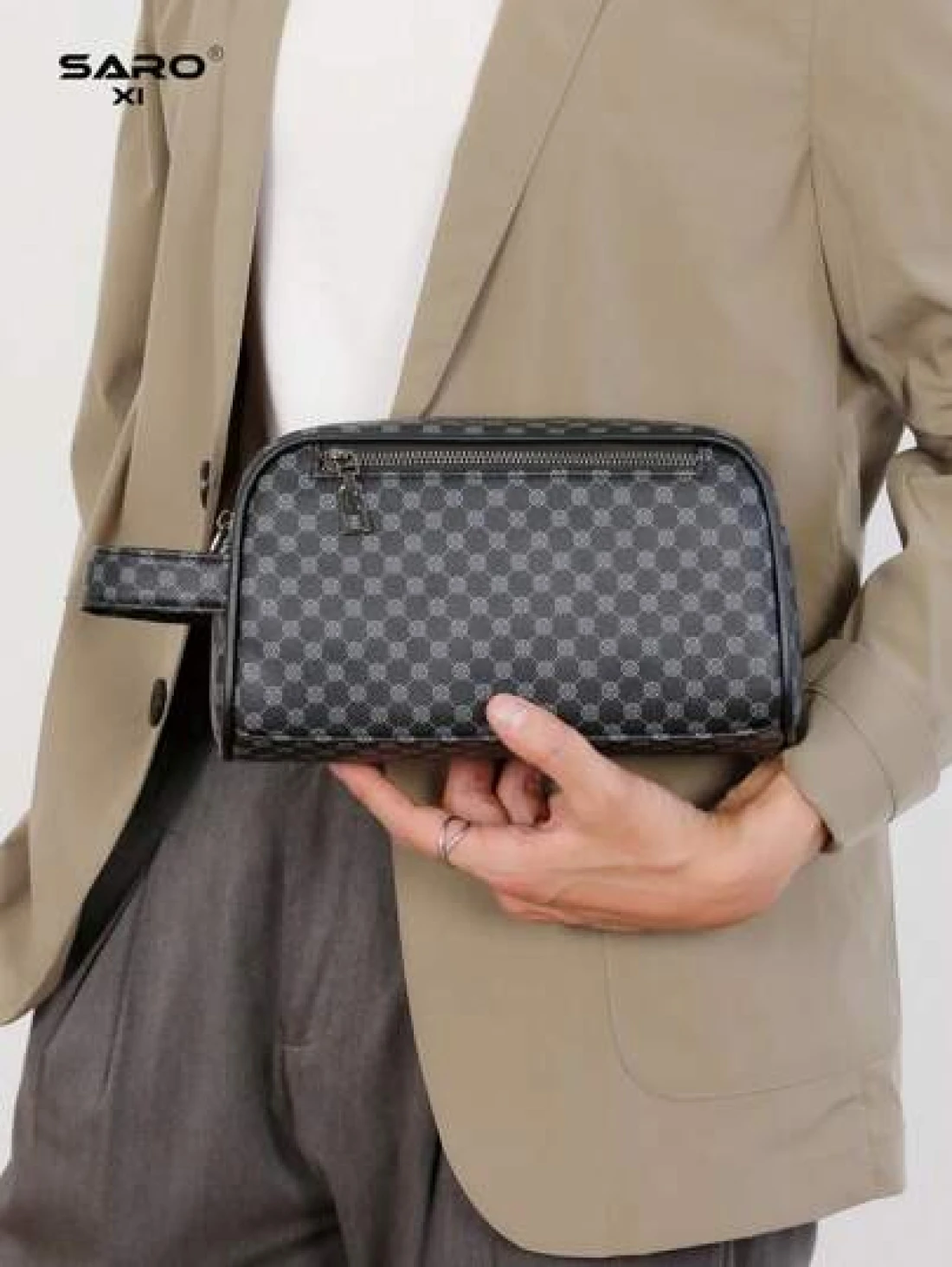 saroxi Men s Large Capacity Fashion Casual Outdoor Travel Hand Wrist Pouch Big Storage Portable High End Simple And Stylish Suitable For Office Gift For Young People Students Men Bag Gifts For Men Chr