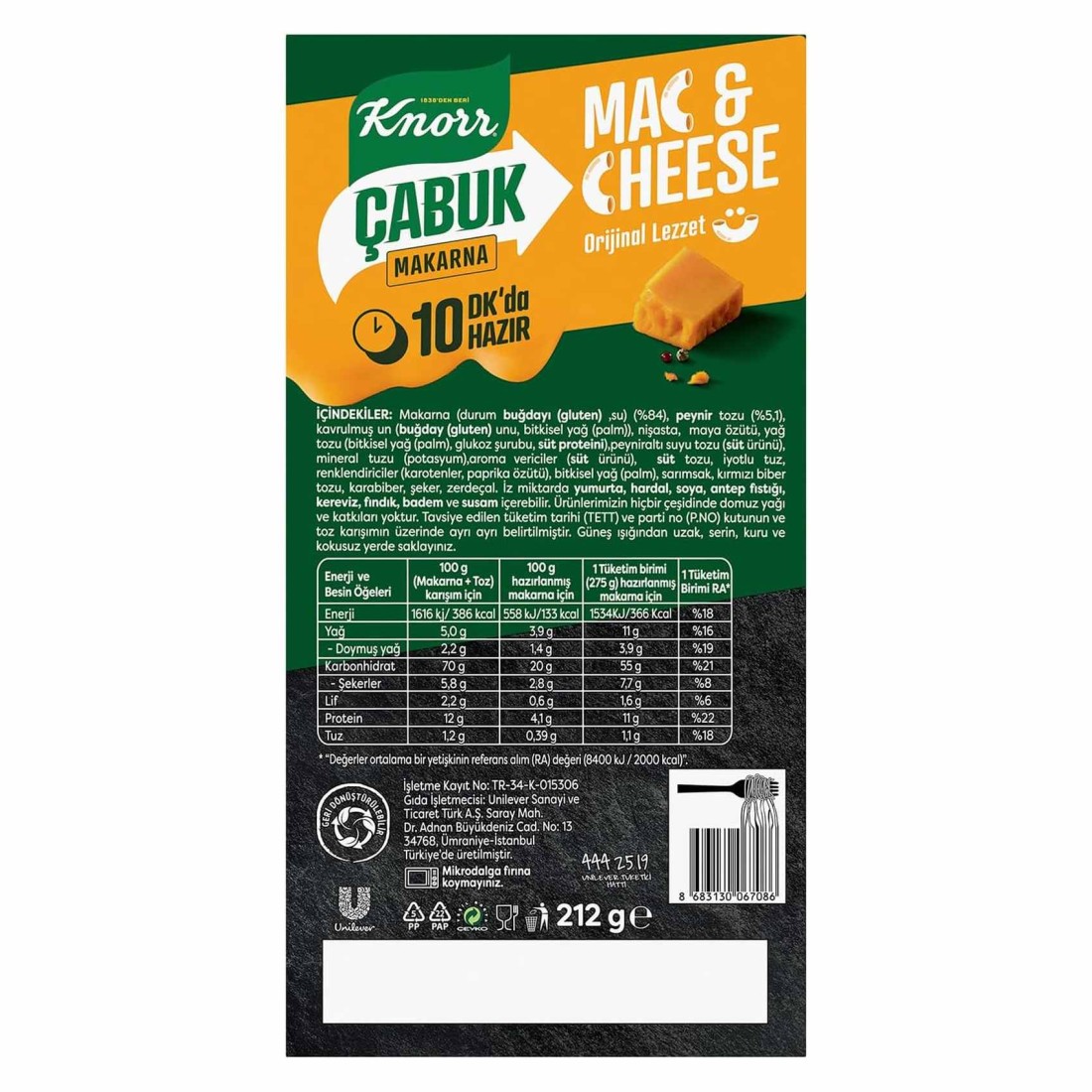 Knorr Cabuk Makarna Mac And Cheese 212g