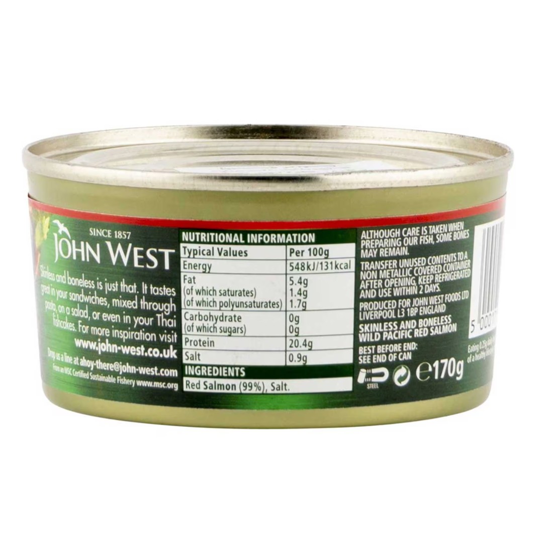 John West Skinless And Boneless Wild Pacific Red Salmon 170g