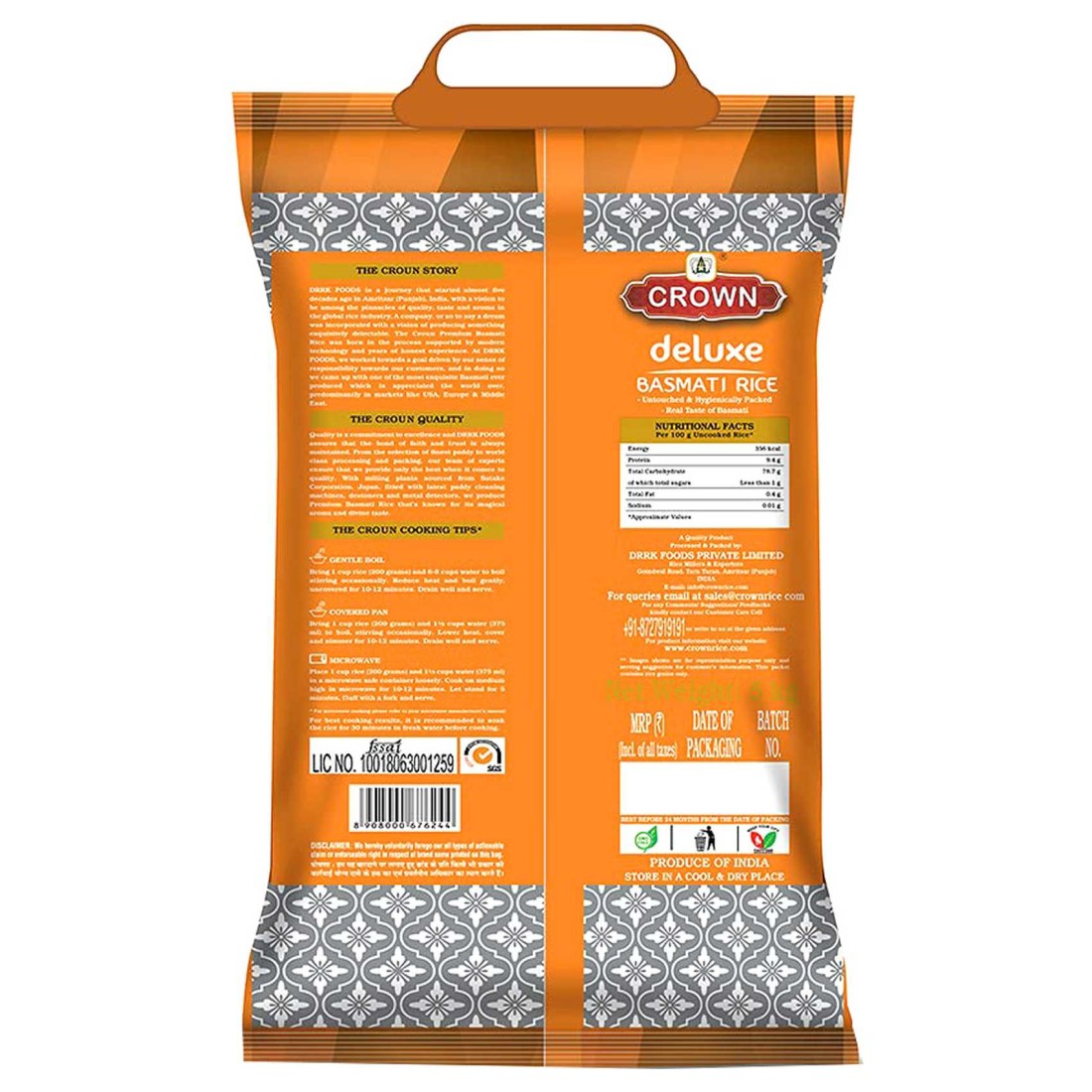 Crown Deluxe Extra Long Grain Basmati Rice, 5kg