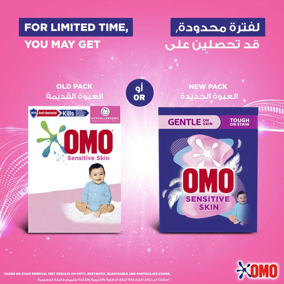 مسحوق غسيل أومو، للغسالات العادية أكتيف، ١٠٠٪ إزالة للبقع في غسلة واحدة*، ٢.٢٥كجم