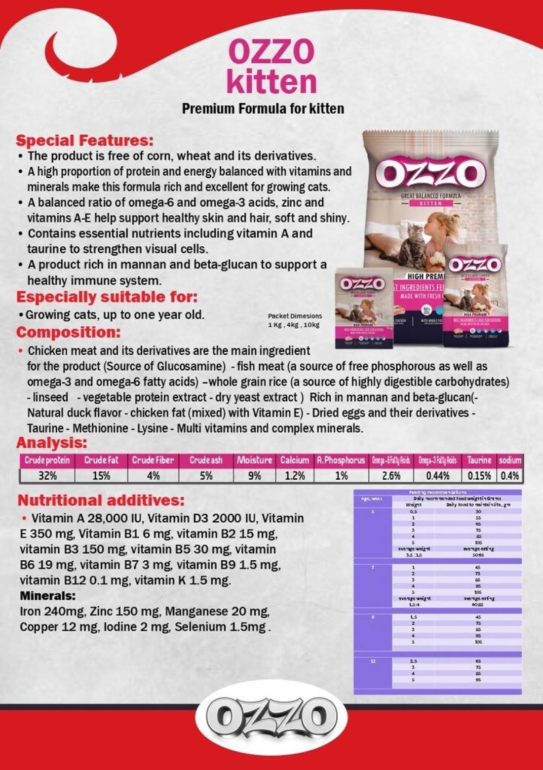 OZZO Kitten Premium Dry Food&ndash; Complete Nutrition for Growing Kittens, Rich in Omega Fatty Acids and Taurine 4 Kg