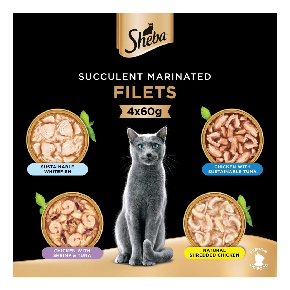 Sheba Filets Selection in Gravy Wet Food for Cats, 60g Pack of 4