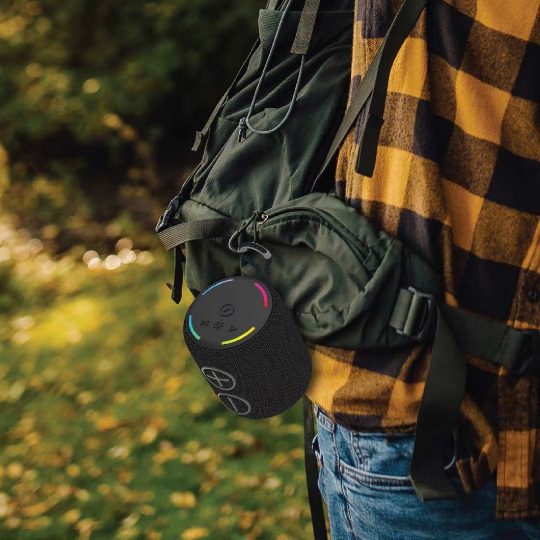 Green Lion Porto Wireless Speaker, 8W Output Power, Bluetooth 5.2, 120 Hz&ndash;18 kHz Frequency Range, IPX6 Waterproof, RGB Light, 1200mAh Battery, 6-7 Hours Playtime, Type-C Charging, Black
