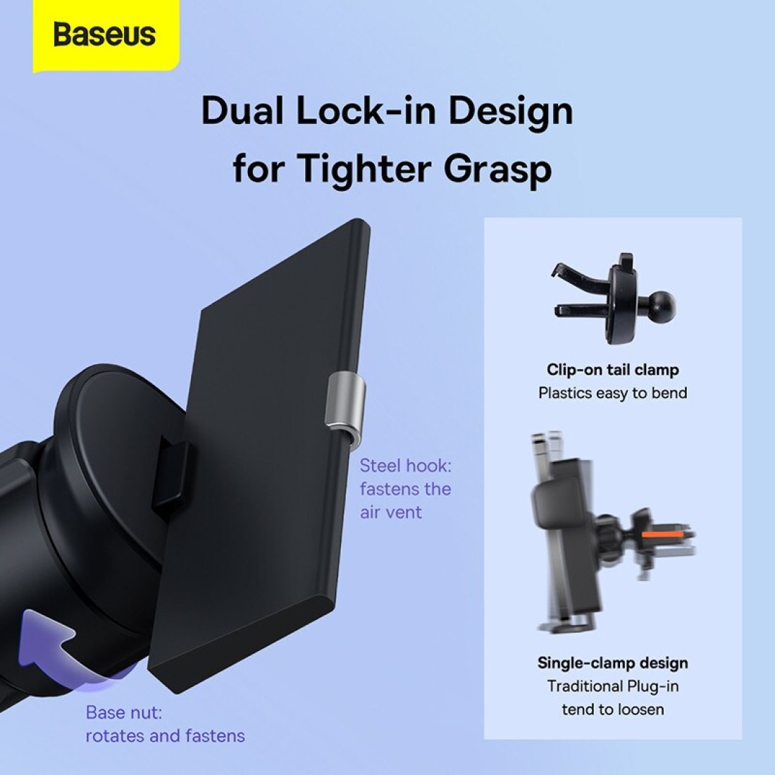 Baseus Car Phone Mount Compatible Applicable Mercede Benz Mobile Phone Holder A B C E S Class Ford Mustang Mini Countryman Cooper S Automatic Locking Specially Design For Round Air Vent Grey