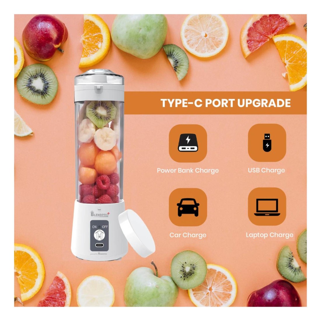 HomePro BlendPro Plus Electric USB-C Port Juicer Blender White 400ml