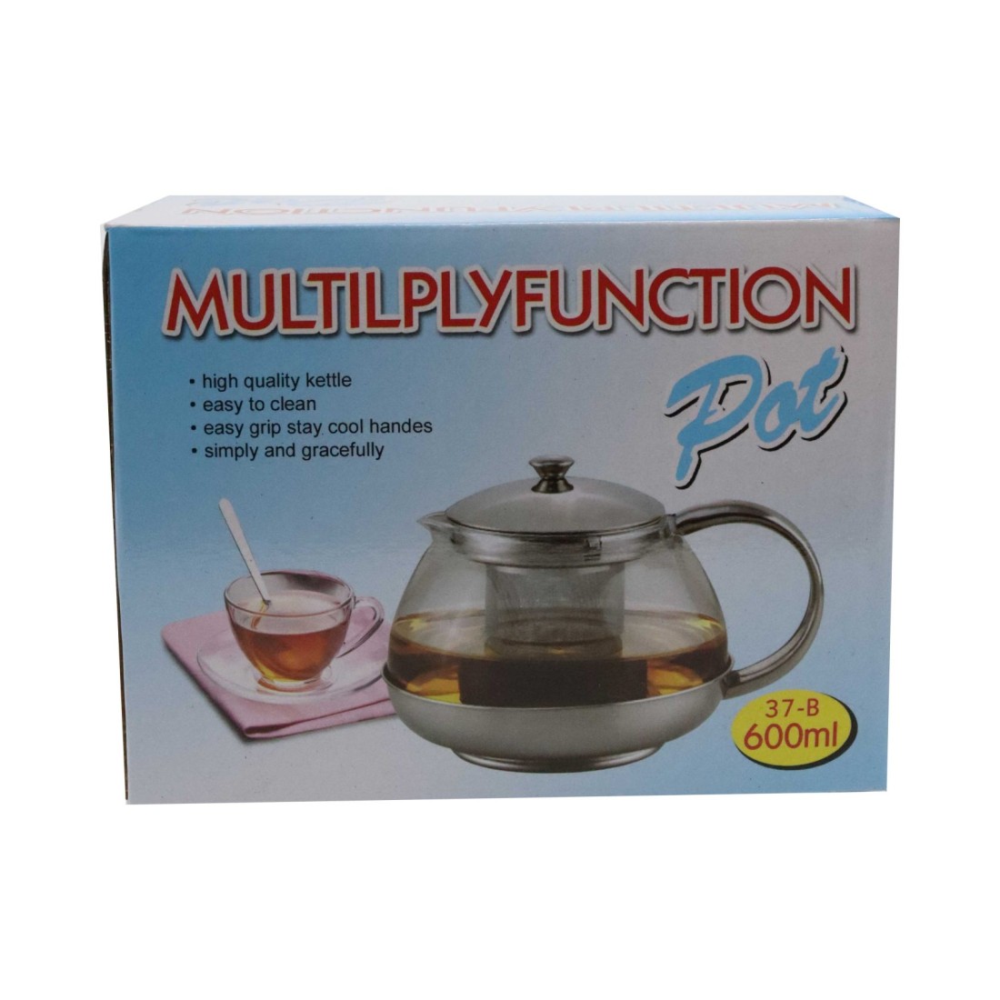 Tea And Coffee Pot With Lid And Stand Clear And Silver 600ml
