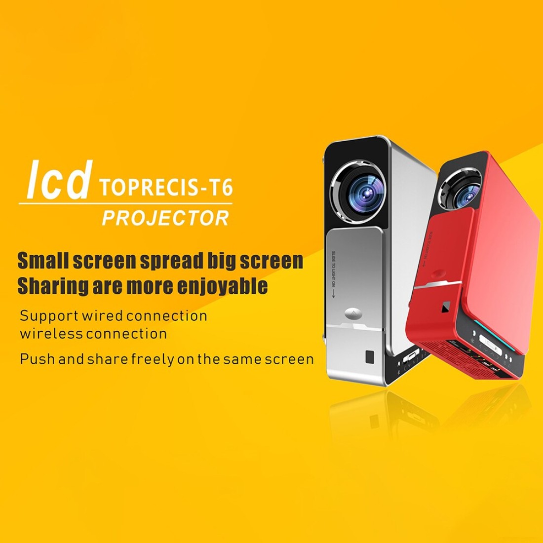 Generic-LCD T6 Smart Wifi Projector Support 1080p HD LED Portable Mini Projector Video For Home Theater Game Movie Cinema EU Plug