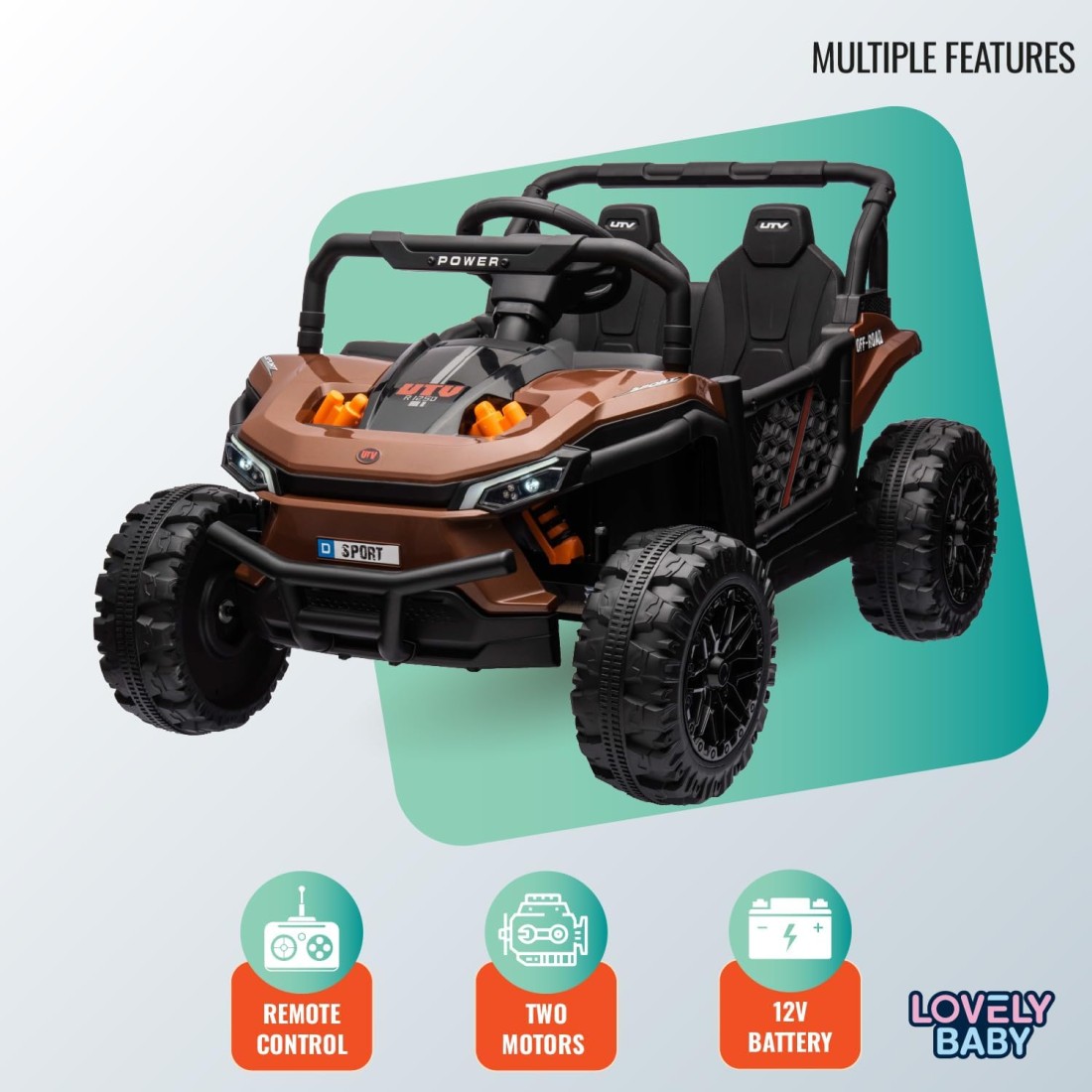Lovely Baby Powered Riding Jeep for Kids LB 5151, Battery Operated Power Truck with Remote-Control, Light, Music, Best Gift for children 1-4 Yrs - Brown