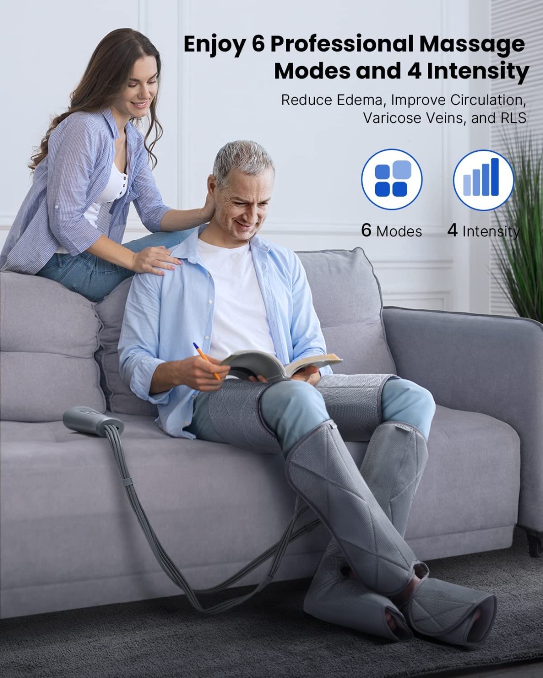 Renpho Leg Massager For Circulation And Relaxation, Calf Feet Thigh Massage, Sequential Wraps Device With 6 Modes 4 Intensities, Helps To Relax Legs, Gifts For Mom Women Father Dad