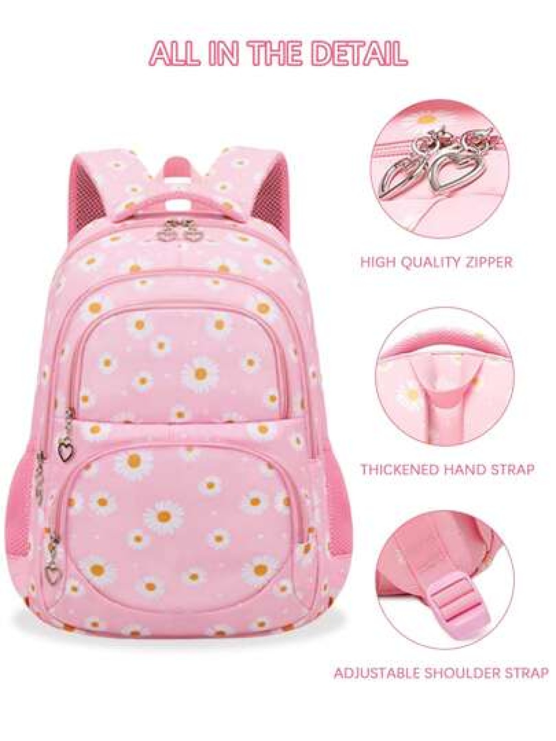 3pcs Set Backpack Set With Daisy Flower Pattern Suitable For Students School Backpack Lunch Bag Pencil Case Backpack