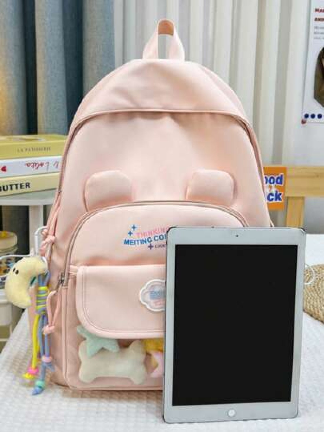 1 New Fashion Solid Color Cute Student Schoolbag Nylon Waterproof Large Capacity Backpack Without Pendant