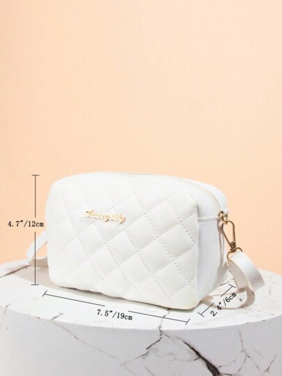 Quilted Zipper Square Bag Metal Letter Decor Shoulder Bag Adjustable Fashionable Girls Crossbody Bag Casual Phone Pouch
