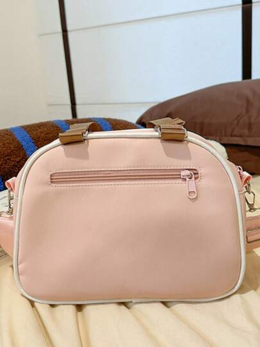 1pc New Casual Colorblock One Shoulder Bag Nylon Waterproof Transparent Crossbody Bag No Accessories Pendant