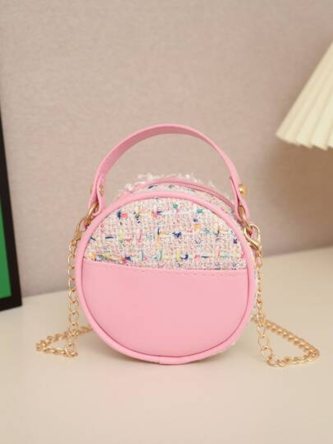 1pc Kids Girls Floral Cute One Shoulder Backpack With Zipper Closure Mini Round Crossbody Bag