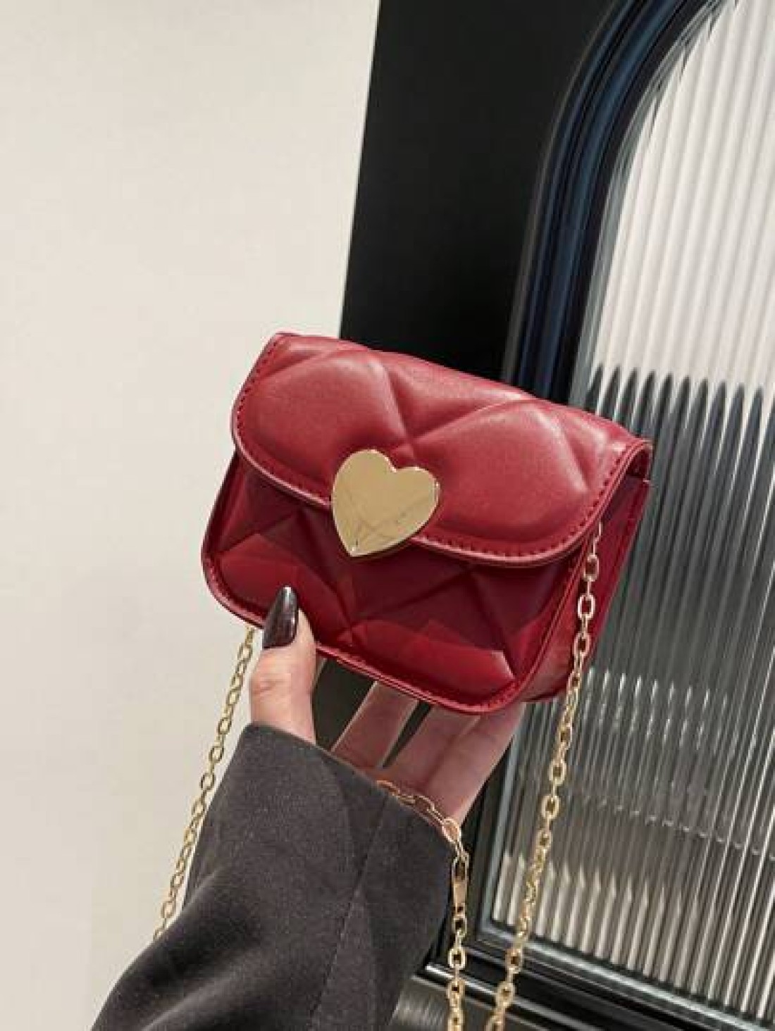 1pc Pu Magnetic Buckle Fashionable And Simple Love Lock Candy Color Diamond Pattern Shoulder Messenger Bag Mini Bag Niche Design Play Comfortable Chain Shoulder Strap Smooth And Versatile Not Picky Su
