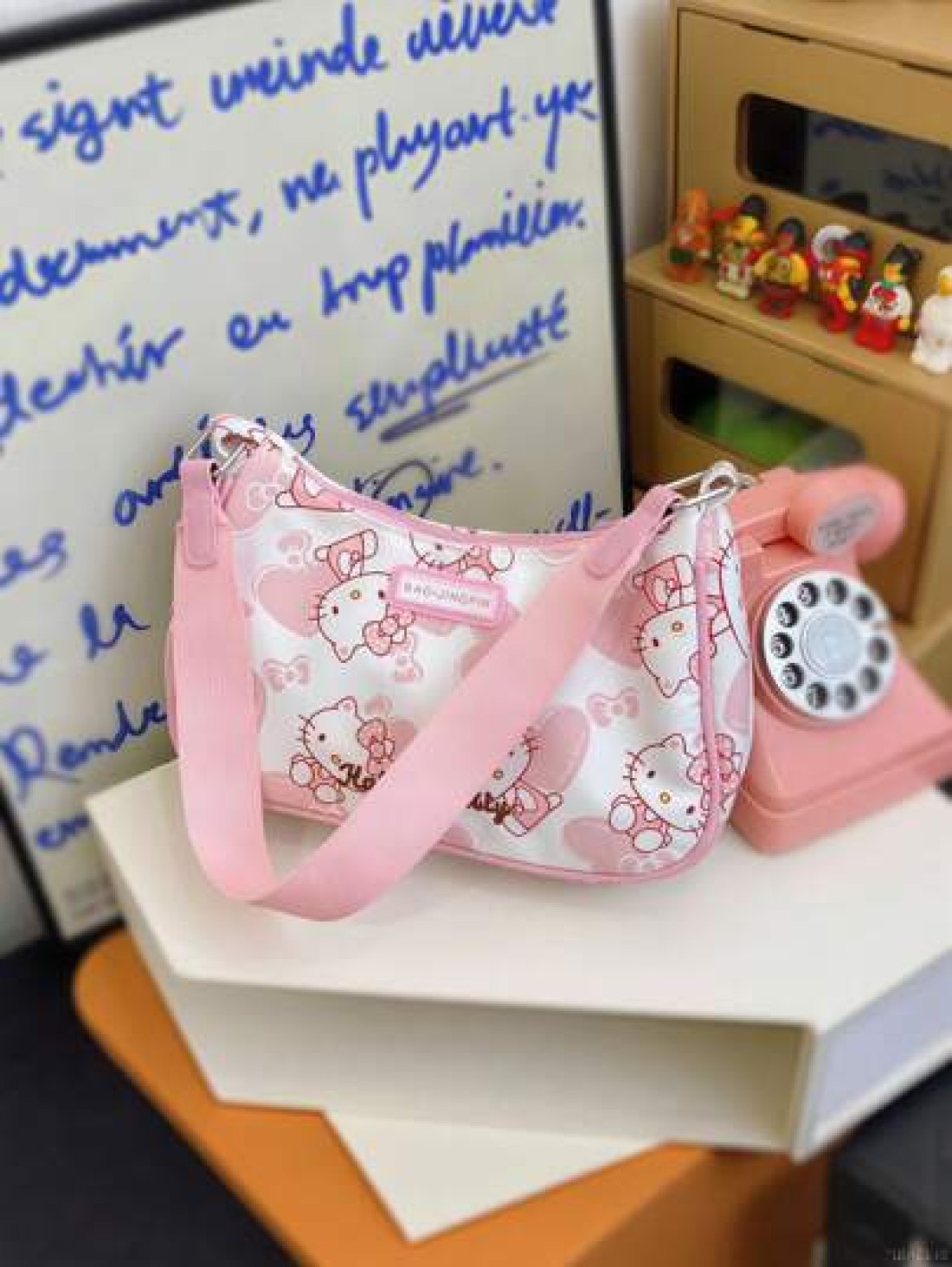 Sanrio قطعة واحدة حقيبة إبط كيوت من سانريو على شكل هيئة القطة للبنات، حقيبة يد، حقيبة كتف واحدة، حقيبة للبنات، صا