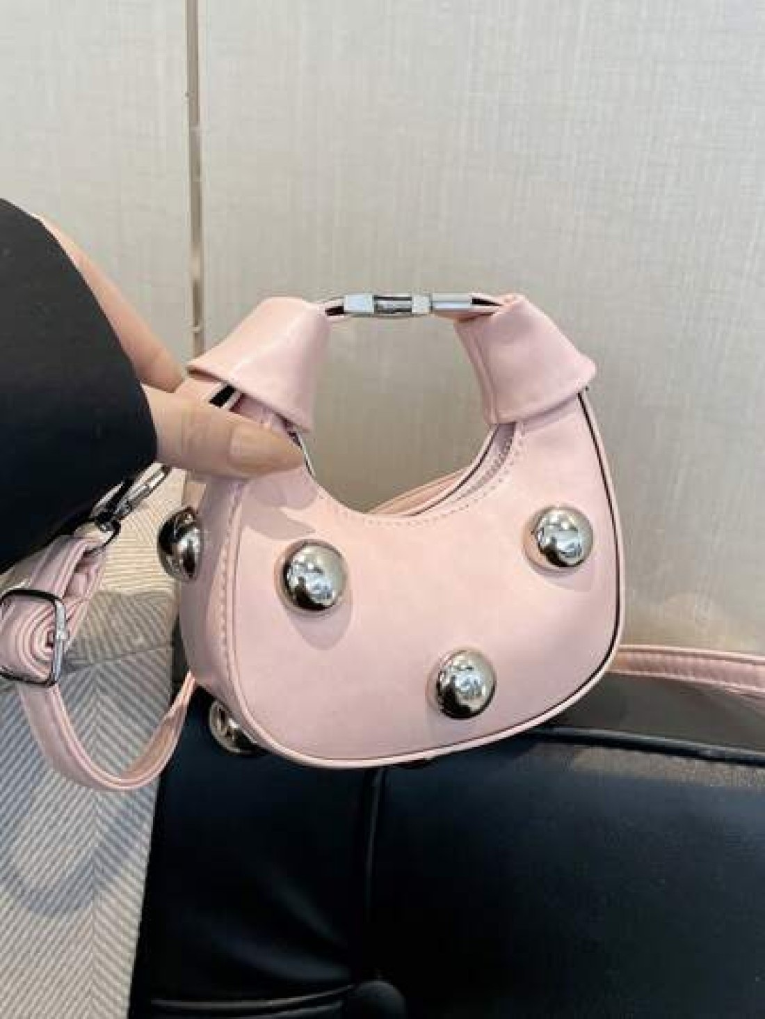 1pc High End Niche Bags Fashionable Shoulder Messenger Bags Mini Handbags Textured Rivet Messenger Bags Personalized Handbags Pu Material Smooth Zipper Fashionable Adjustable Shoulder Straps High End