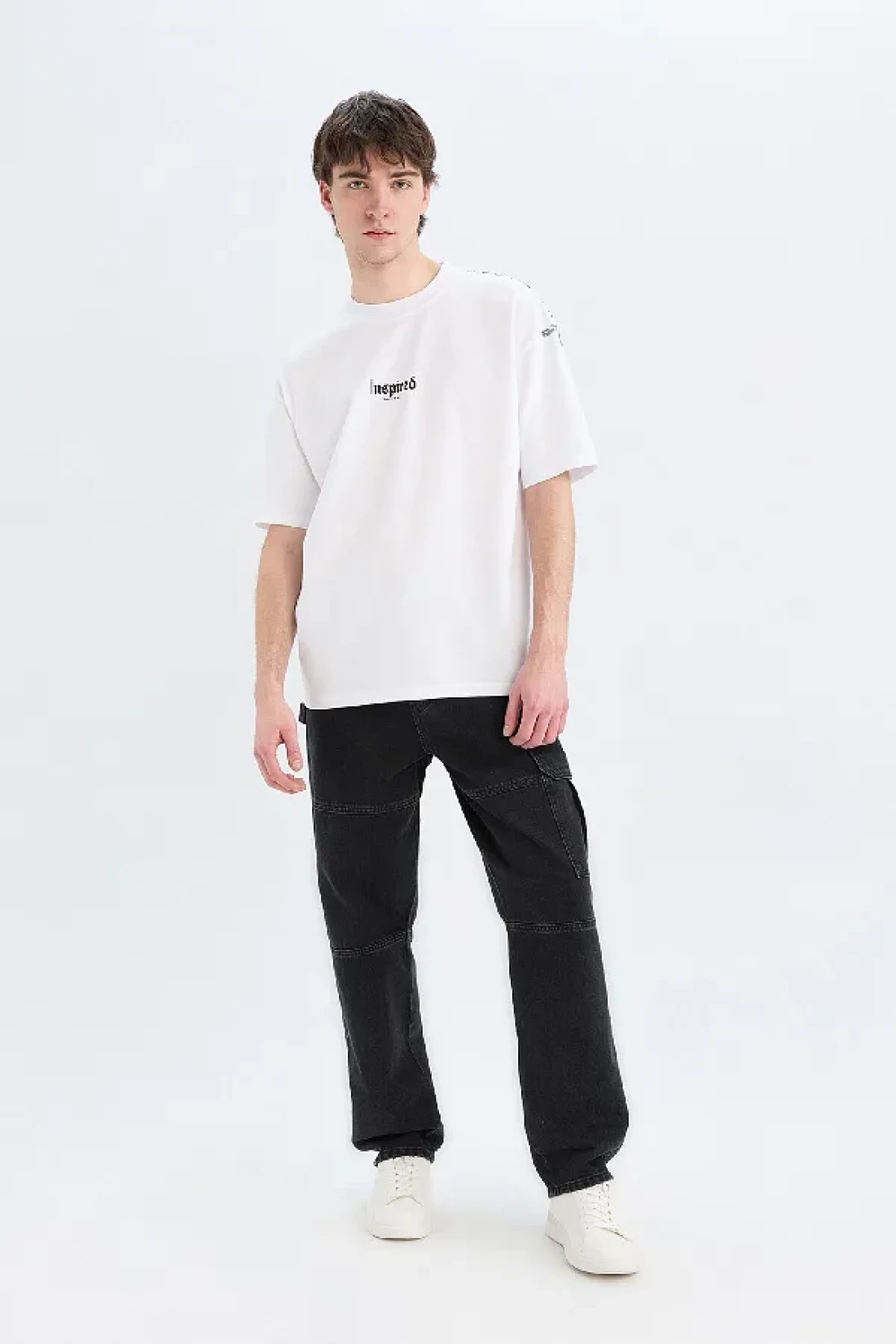 Defacto 100% Cotton Oversize Wide Fit Crew Neck Back Printed Short Sleeve T-Shirt D5600Ax25Sp