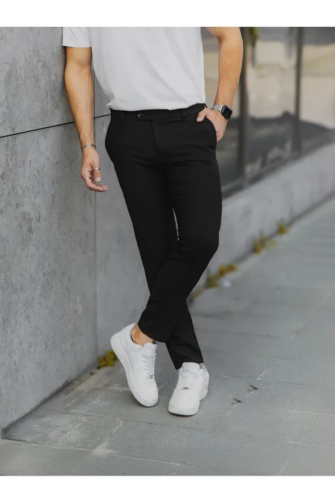 Bürke Men's Black Color Italian Cut Quality Flexible Lycra Ankle Length Fabric Trousers