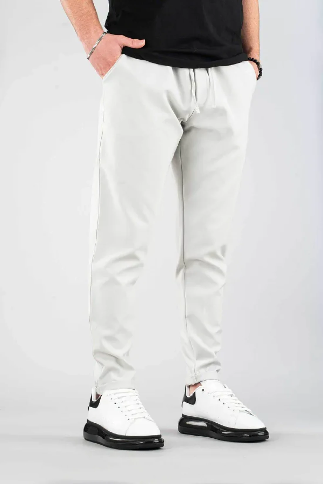 bombe Men's Jogger Pants Elastic Waist Drawstring Cotton Casual Boyfriend Pants Gray