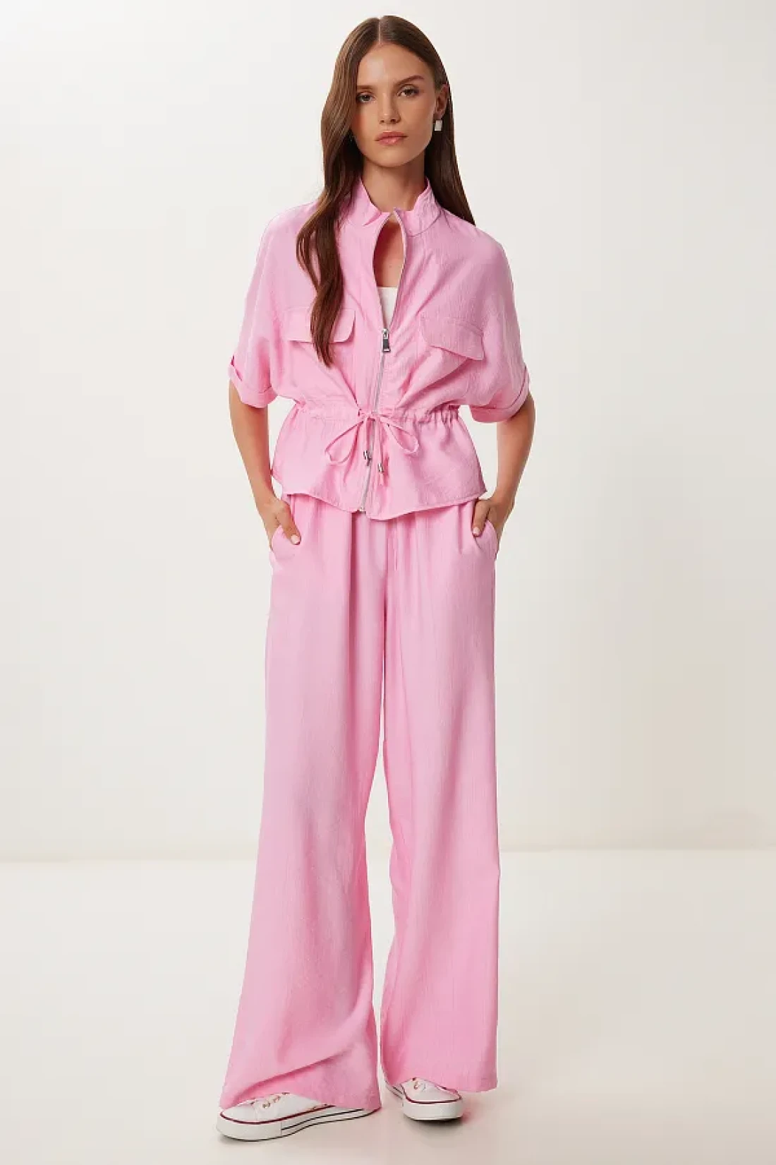 Lovelyİstanbul Crinkle Effect Jacket Pants Suit Dark Pink Ldp0053