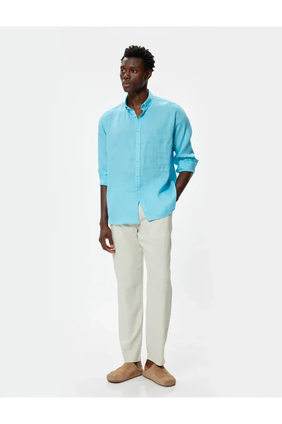 Koton Long Sleeve Linen Shirt - Classic Collar and Buttons