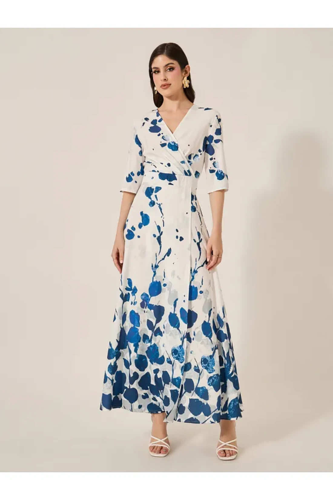 Styli Floral Print Wrap Look A-Line Maxi Dress