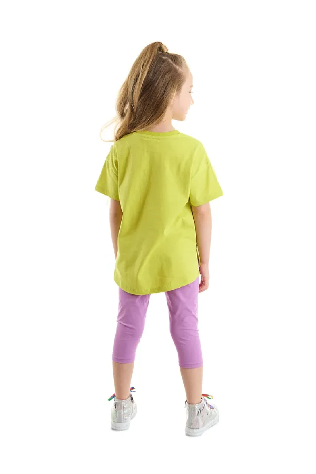 Denokids Unicorn Patterned Girl's Summer T-shirt and Lilac Leggings Set