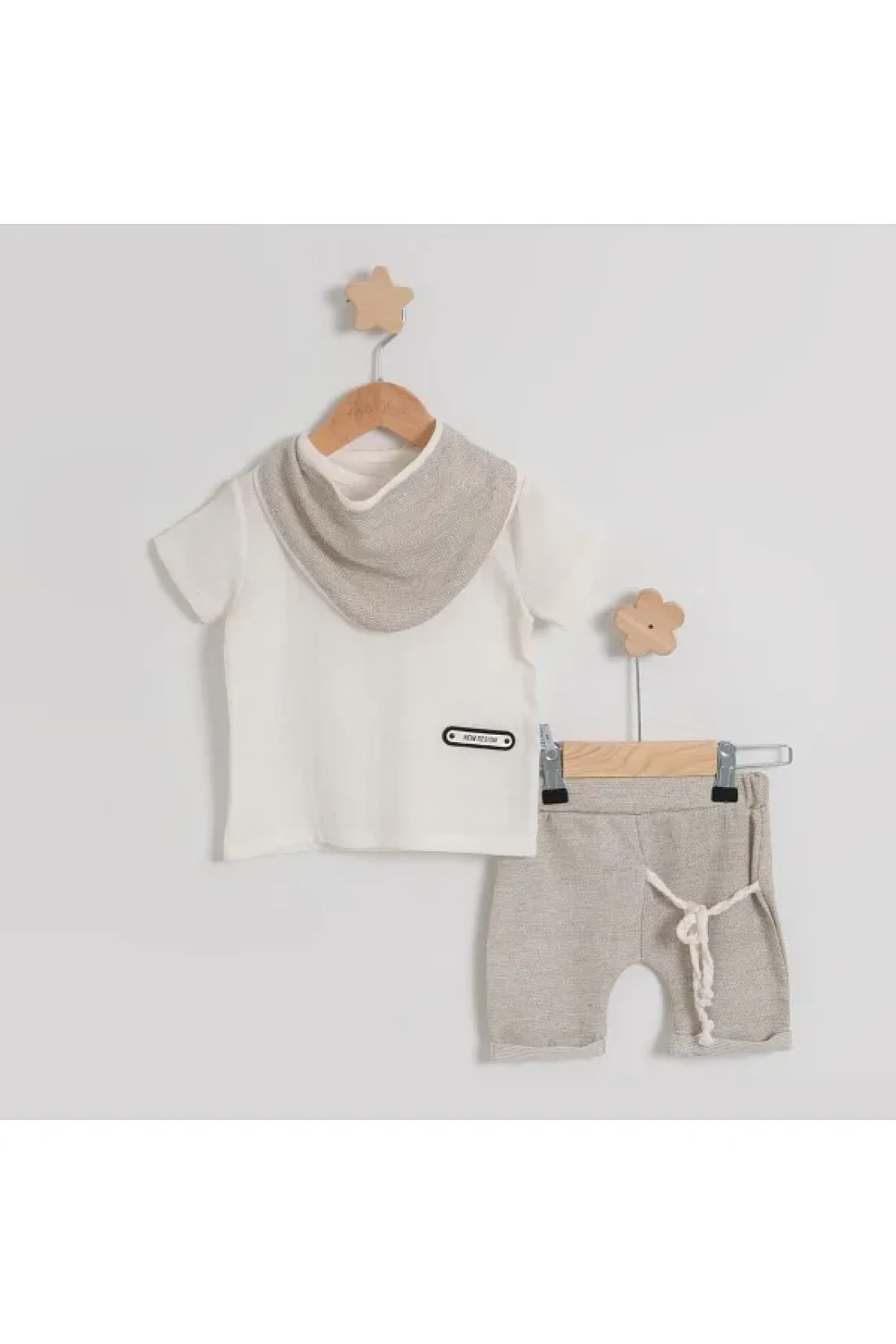 TRENDİMİZBİR Unisex Cotton Scarf Beige Muslin Bottom Top Set