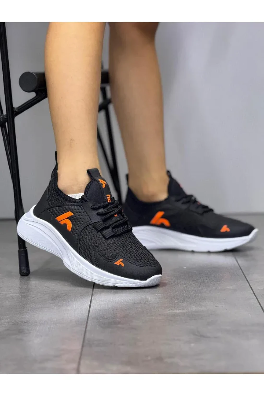 homiro Lace-Up Unisex Children's Sports Shoes-Black-Orange