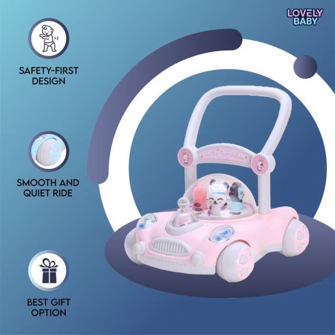 Lovely Baby Kids Push Walker LB 7621 with Removable Handle, Musical Toys, Walk Support, First Step Safe Activity Walker, Child Learning Balance, Small Infant Boy Girl 9-15 M - Pink