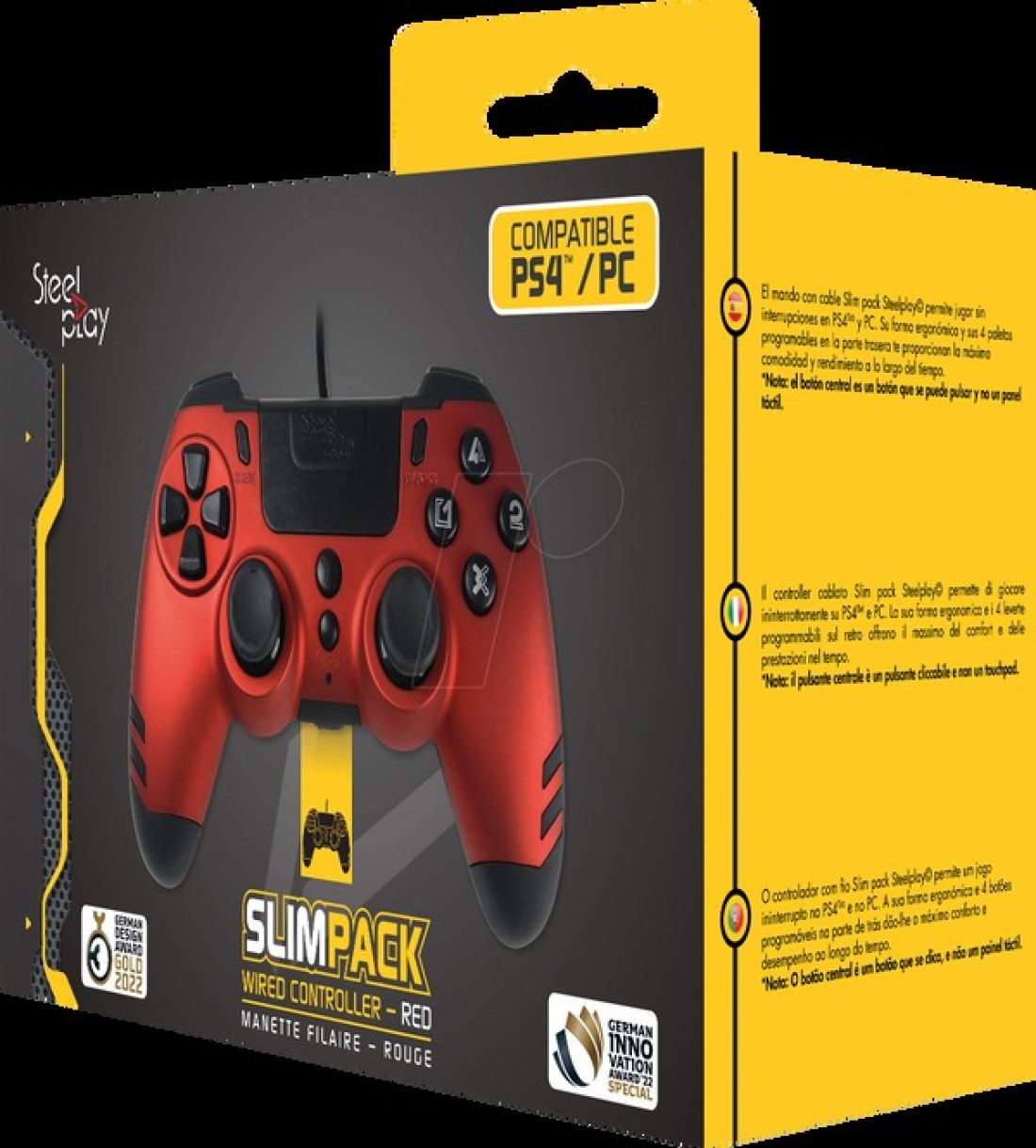 STEELPLAY PS4/PC SLIMPACK WIRELESS CONTROLLER - RUBY RED