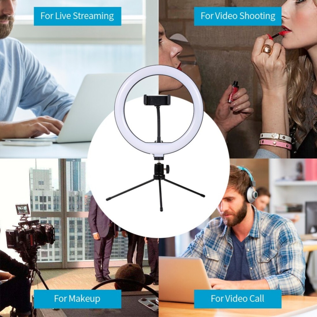 Generic-10inch LED Desktop Video Ring Light Selfie Lamp With Desktop Tripod Stand USB Plug For YouTube Tik Tok Live Streaming