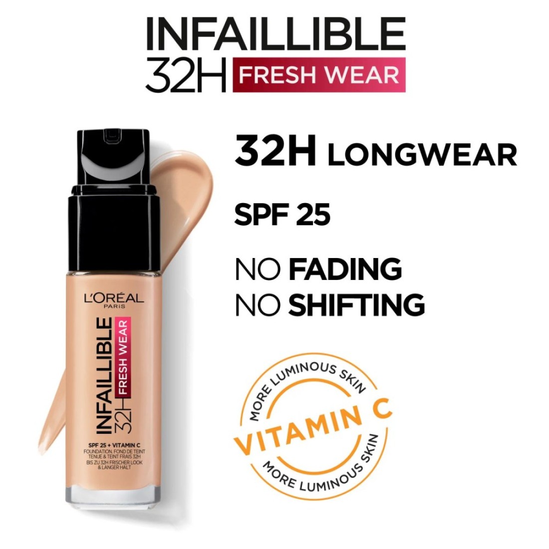 L&#39;Oreal Paris Infaillible 32H Fresh Wear Foundation 125 Natural Beige 30ml