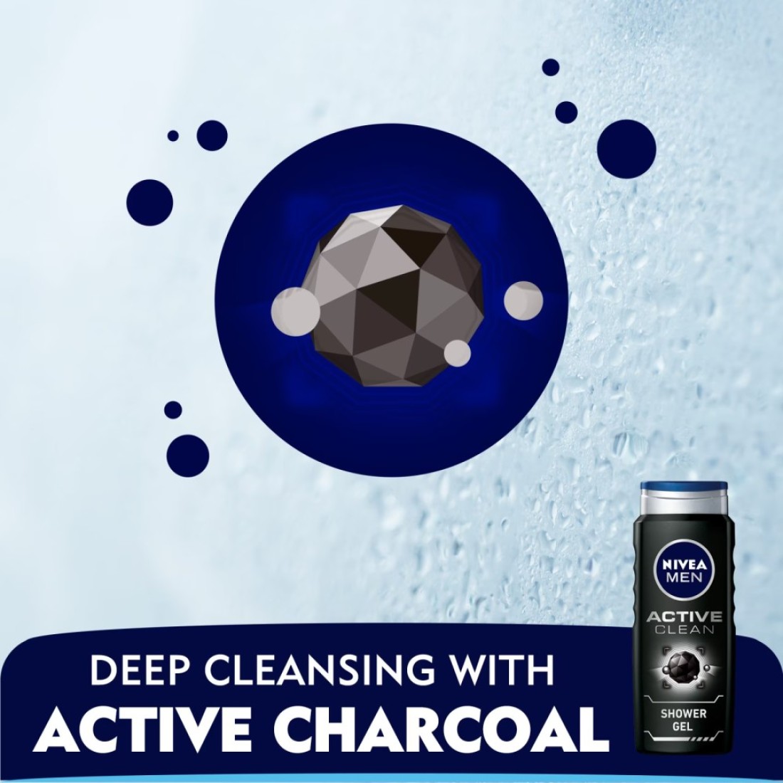 NIVEA MEN 3in1 Shower Gel Active Clean Charcoal 250ml Pack of 3