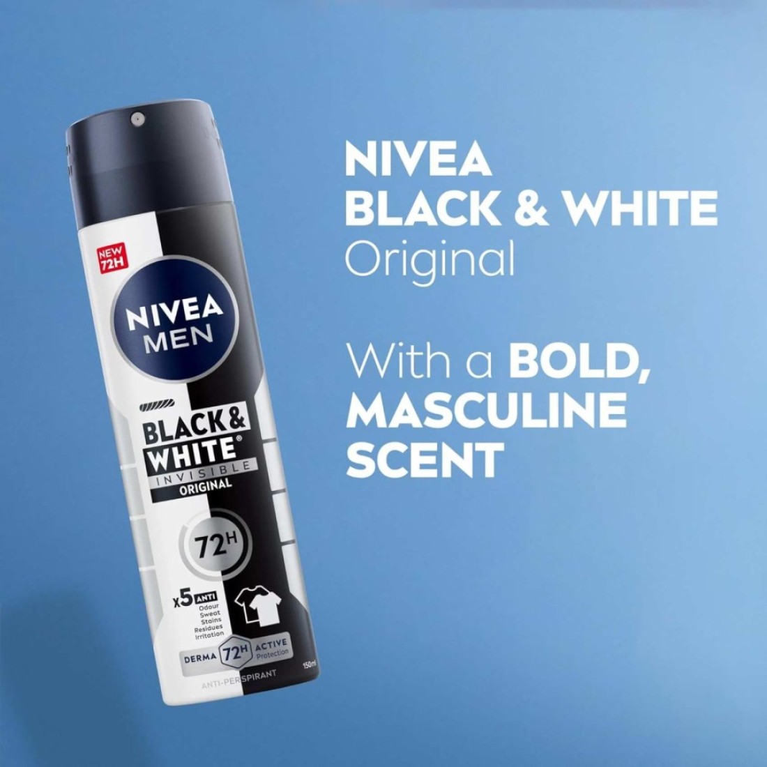 NIVEA MEN Black &amp; White Invisible Antiperspirant Deodorant Spray, Original, 72H Active Protection, 150ml, Pack of 3