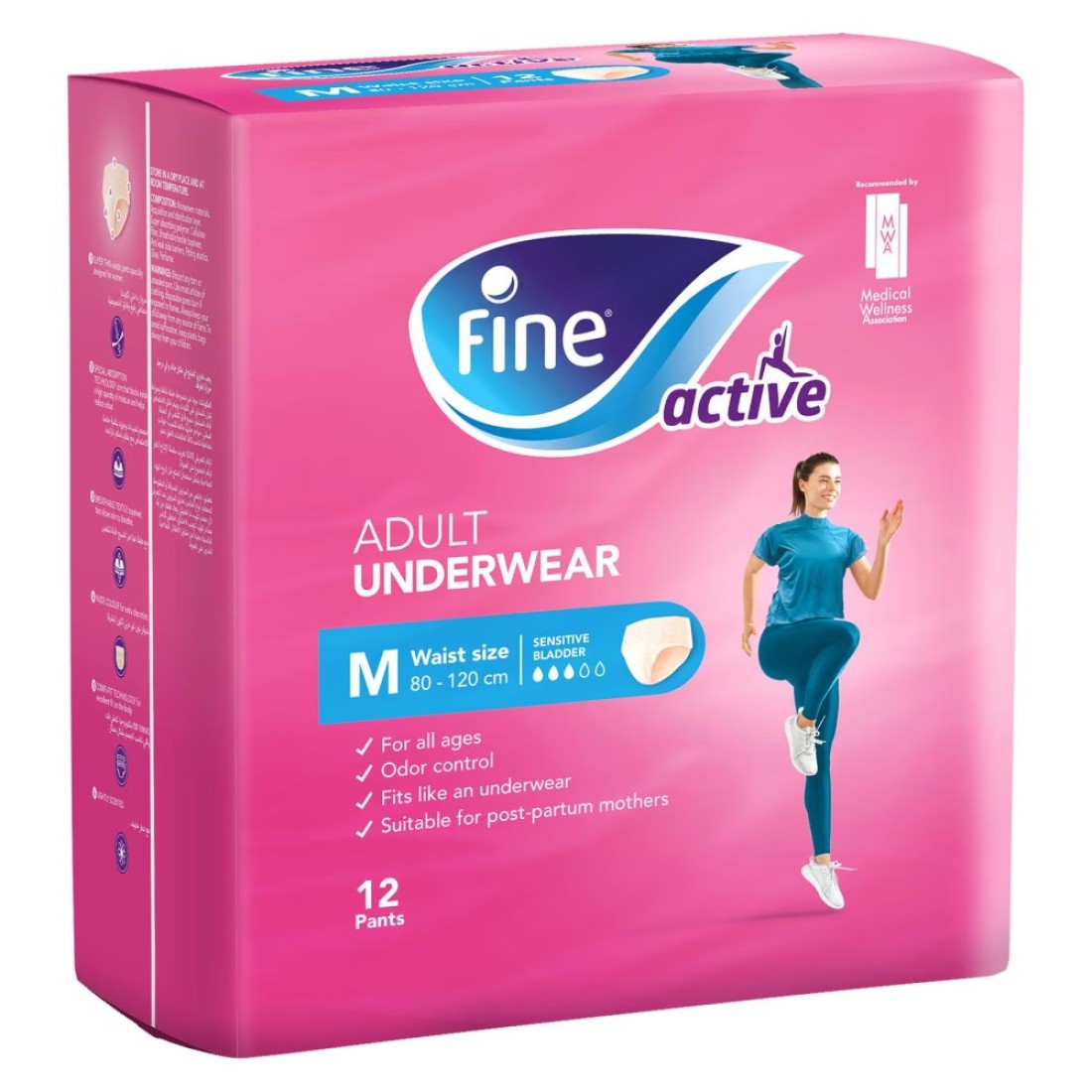Fine Active Female Postpartum Diapers Medium Size Pack Of 12 Pull-Ups