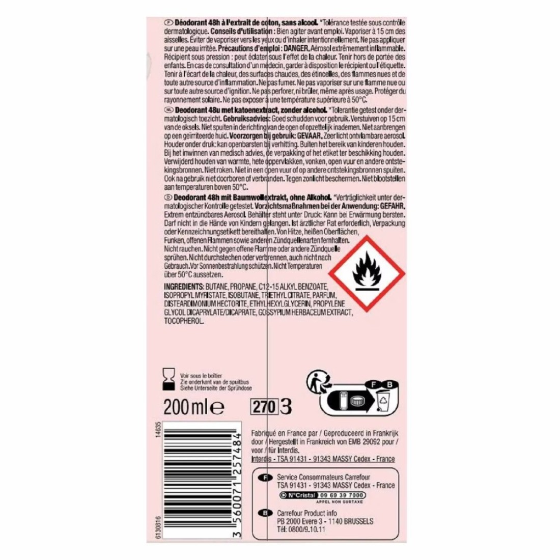 Carrefour Soft Cotton Deodorant Spray 200ml