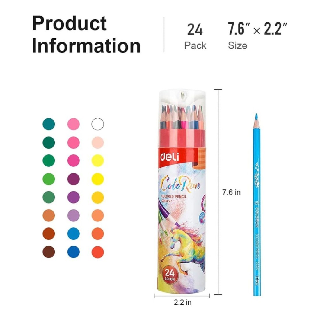Deli ColoRun Coloured Pencil in Tube 24 PCS